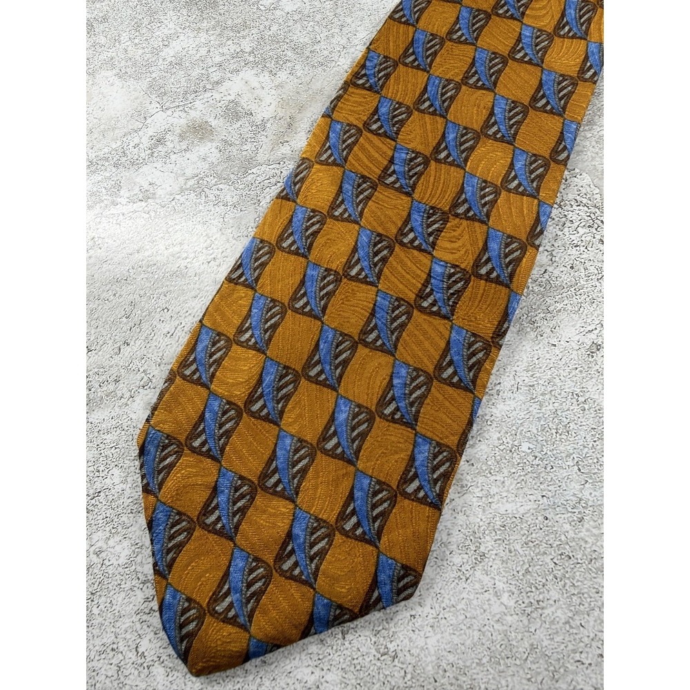 Robert Talbott Tie Mens One Size Gold 100% Silk Designer Geometric Made In USA